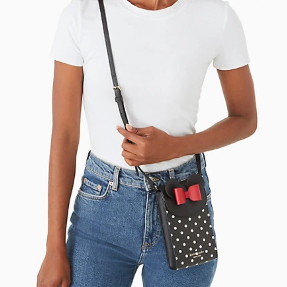 KATE SPADE DISNEY MINNIE MOUSE NORTH SOUTH FLAP PHONE CROSSBODY polka dot - Picture 2 of 7